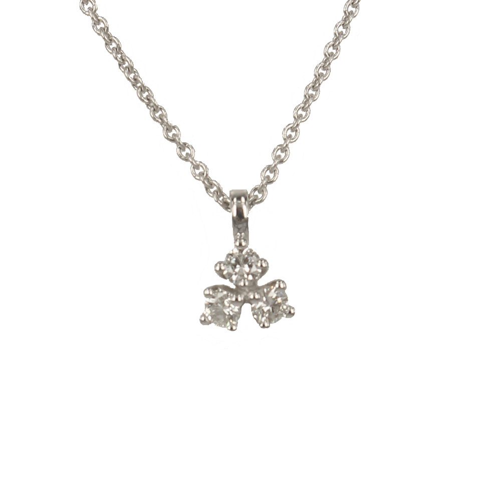 White Gold Woman Necklace With Trilogy In Brilliant Cut Carat Diamonds. 0.17