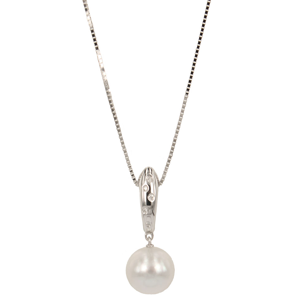 White Gold Woman Necklace With Australian Cultured Pearl MM. 10½-11 and Diamonds