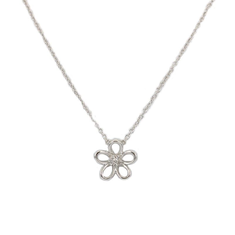 White Gold Necklace With Flower-Shaped Diamond