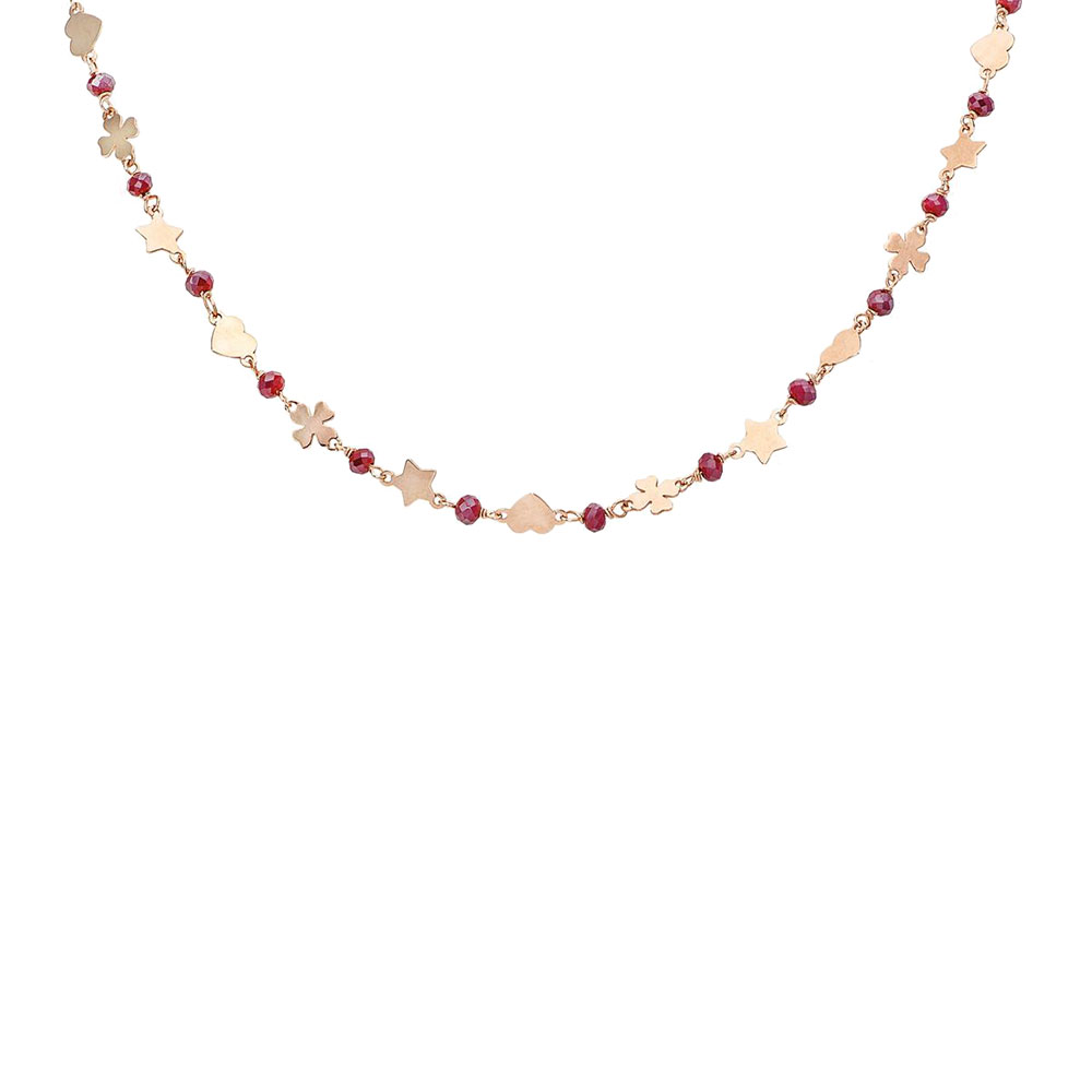 Amen Women's Necklace in Rose Silver with Red Crystals Elegance Collection