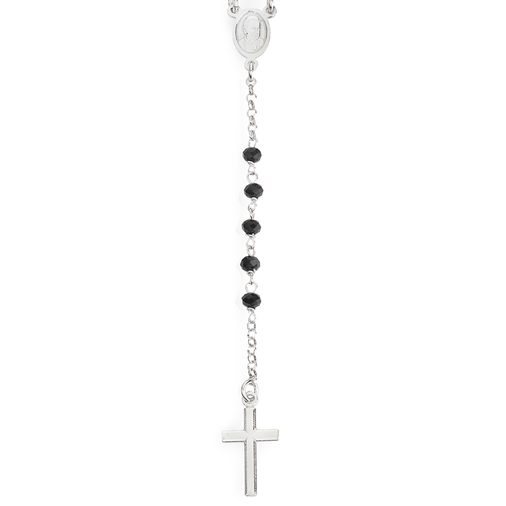 Amen Rosary Necklace In 925 Sterling Silver With Black Crystals CM. 50 Rosaries Collection