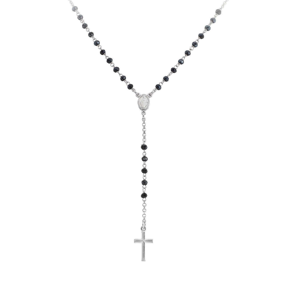 Amen Rosary Necklace In 925 Silver With Black Crystals CM. 50 Rosary Collection