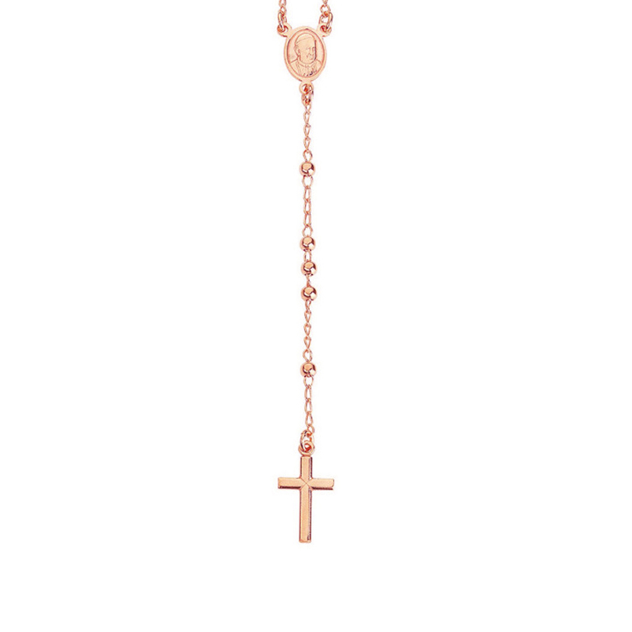Amen Rosary Necklace In 925 Silver Plated with Pink Beads Length CM. 48 Rosary Collection