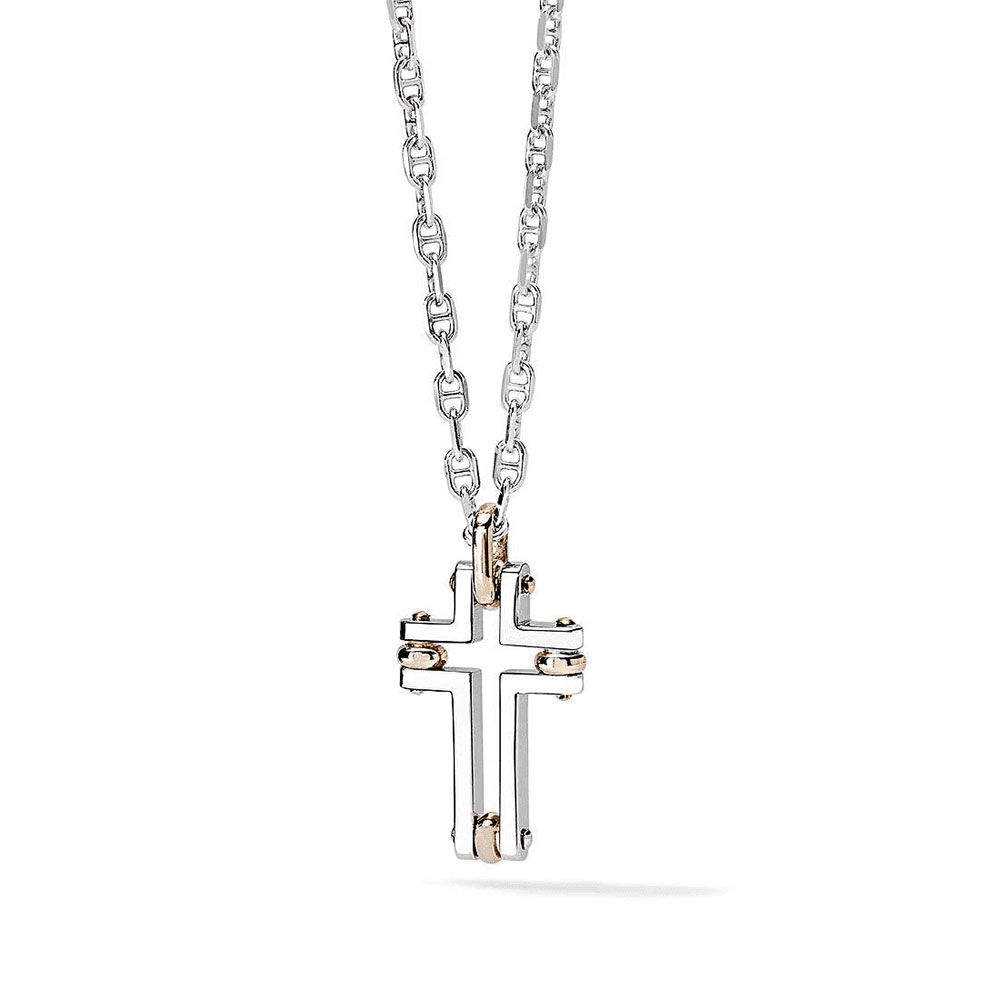 Comete Gioielli Men's Necklace in 925 Silver and Rose Gold Faith Collection