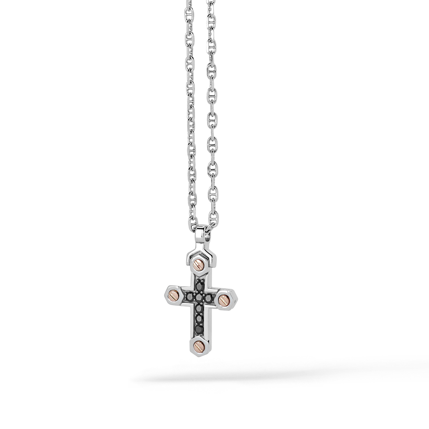 Comete Gioielli Necklace with Cross in Silver and Black Zircons