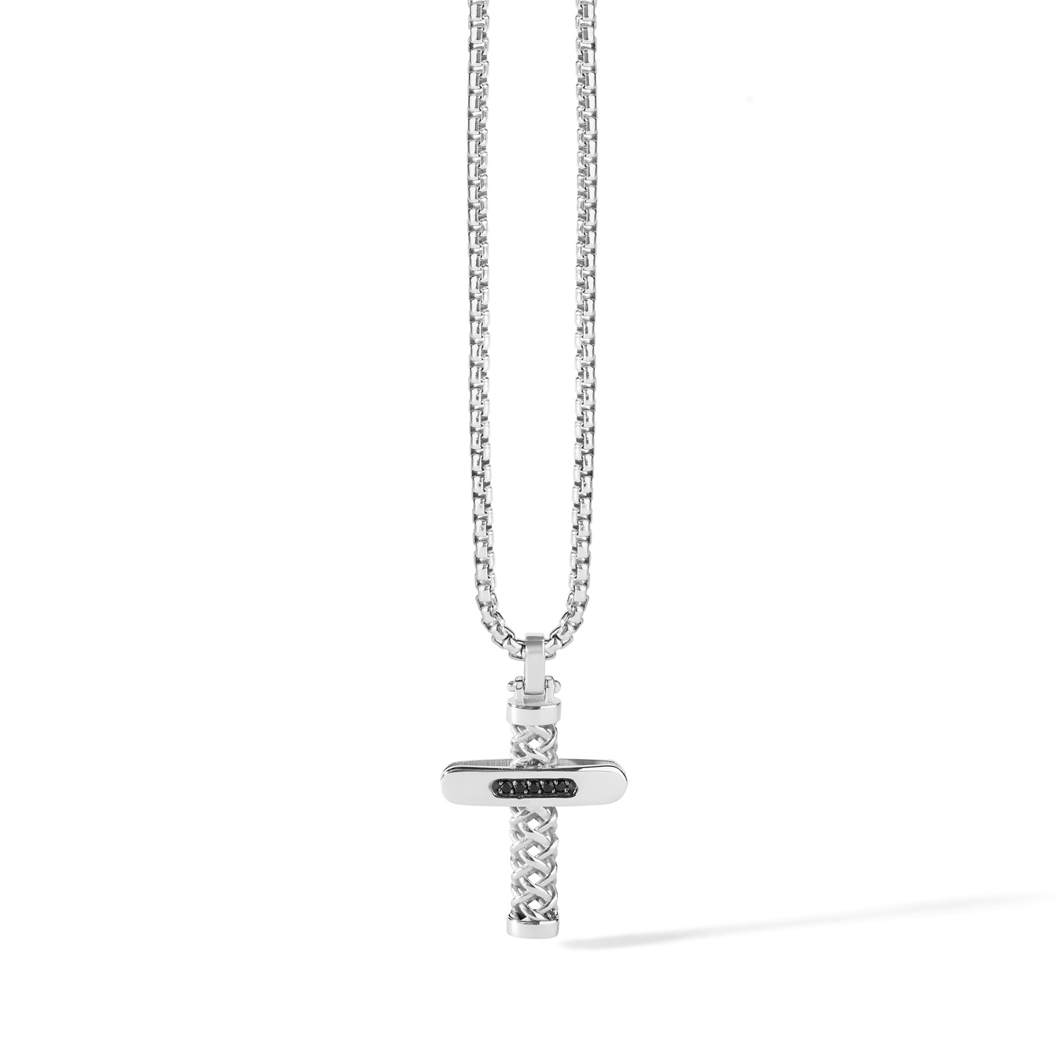 Comete Gioielli Men's Necklace Cross in Silver with Black Zircons