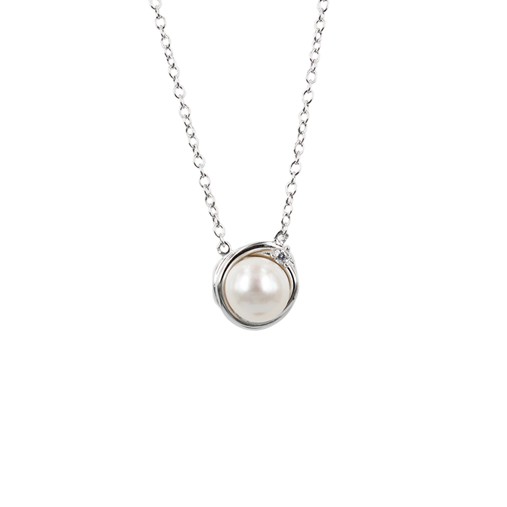 Fabio Ferro Nido Necklace with Pearl in White Gold with Zircons