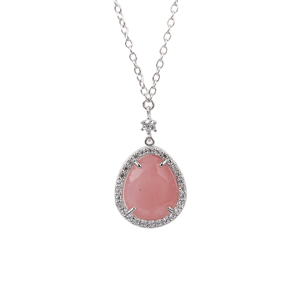 Fabio Ferro White Gold Necklace with Zircons and Hydrothermal Rose Quartz