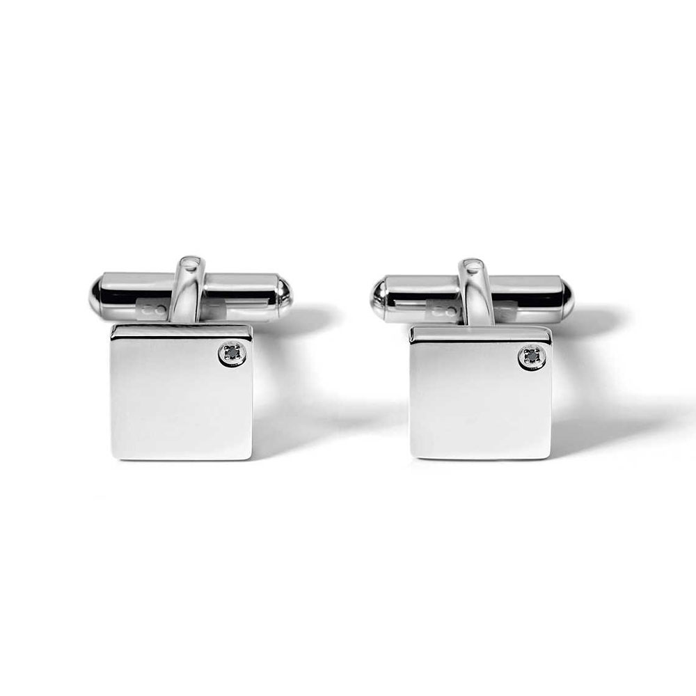 Cufflinks Man Comete Gioielli In Mirror Steel MM. 11x11 With Black Diamonds