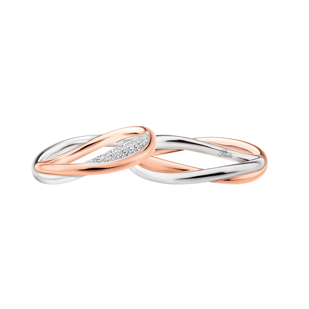 Pair of Polello White and Rose Gold Wedding Rings With Brilliant Cut Diamonds Carats 0.07