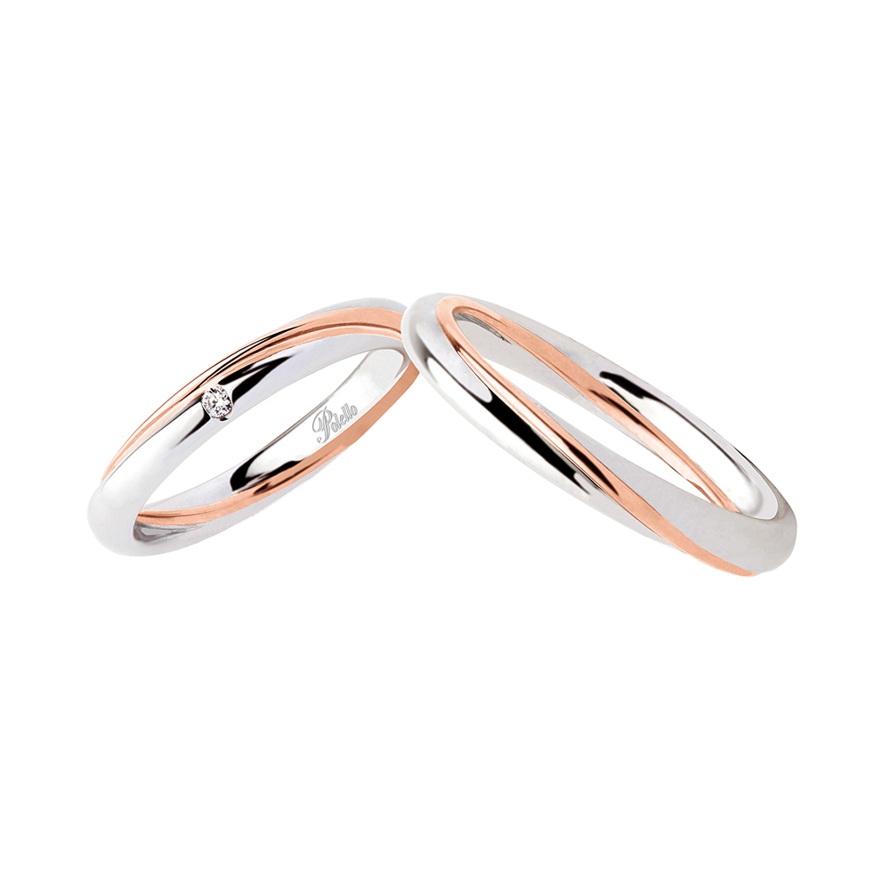 Pair of Polello Wedding Rings In White and Rose Gold Braided With Brilliant Cut Diamond 0.02 Kt