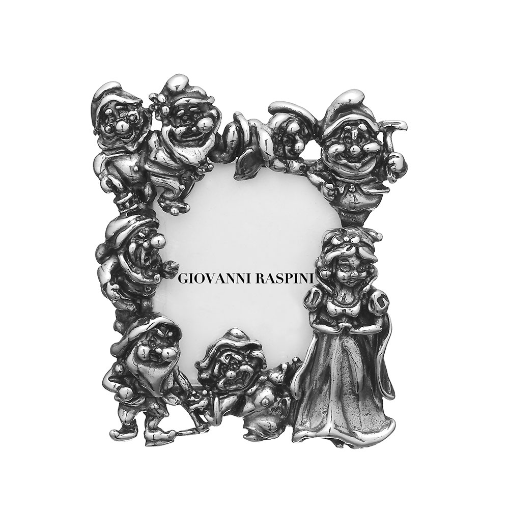 Giovanni Raspini White Bronze Frame with Snow White and the 7 Dwarfs 2.5 x 3 cm