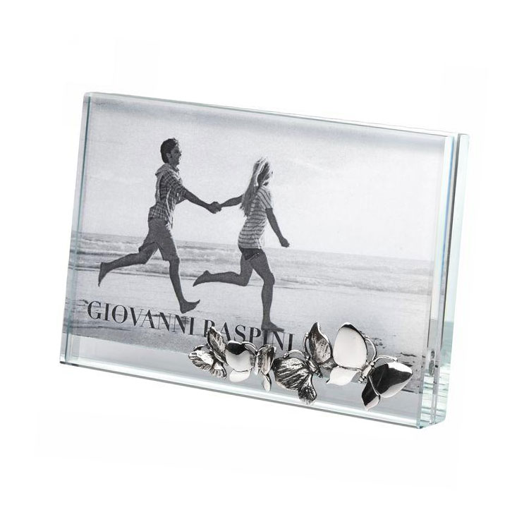 Giovanni Raspini Card Butterflies Frame in Glass and Silver 13 x 9 cm
