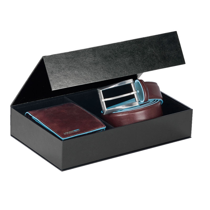 Piquadro box with Blue Square wallet and belt