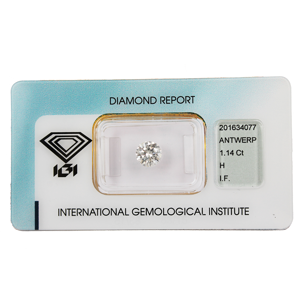 Investment Diamond in Blister Pack with IGI Certificate Brilliant Cut Carats 1.14 H IF