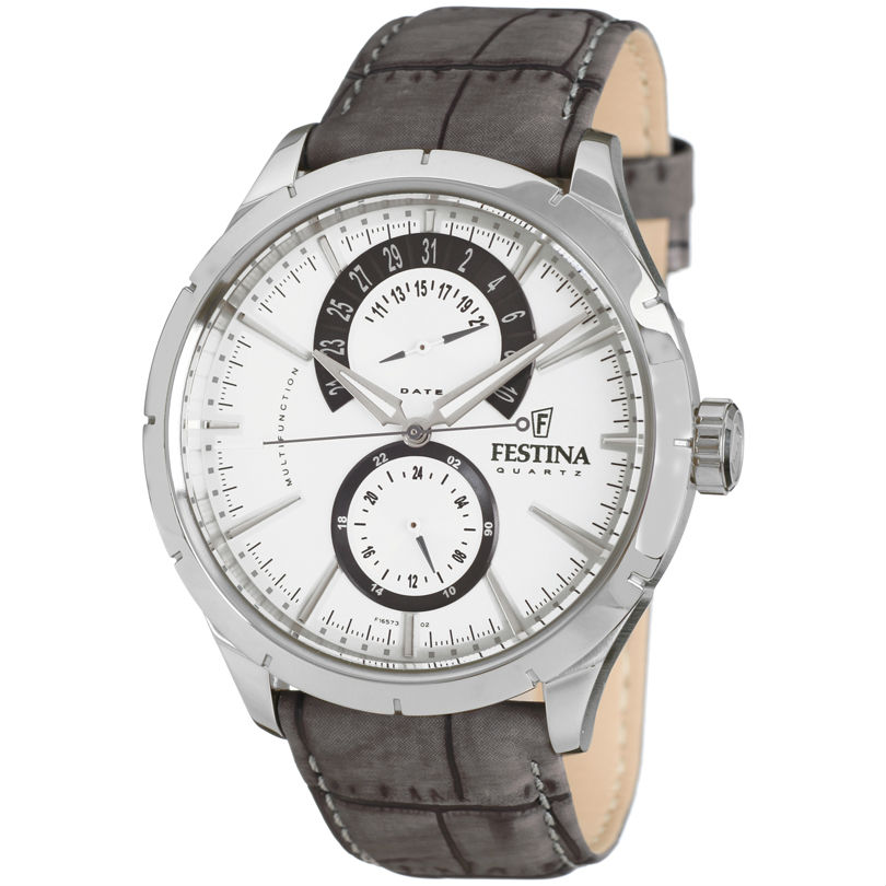 Festina Elegance Men's Multifunction Stainless Steel And Leather Strap Turtledove