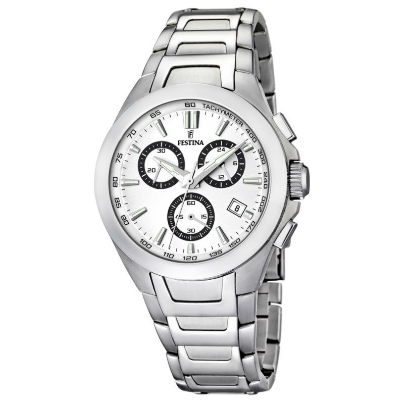 Festina Men's Chrono Sport In Steel With Silver And Black Dial