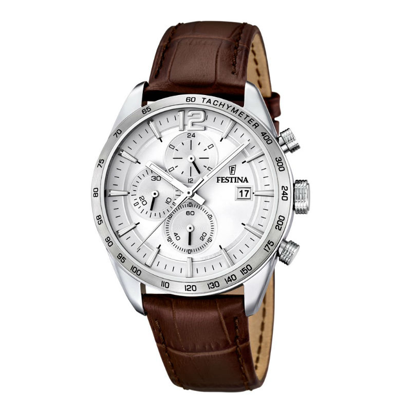 Festina Men's Chrono Sport Watch in Steel and Brown Leather