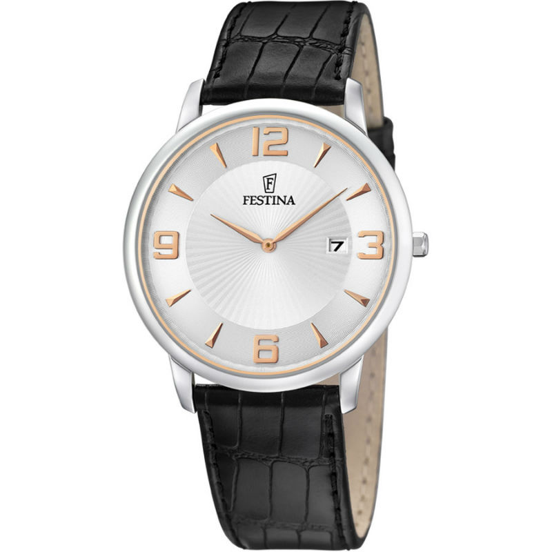 Festina Men's Classic Ultra-Flat Steel With Black Leather Strap