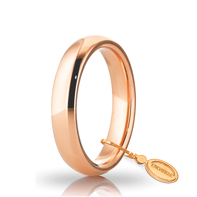 Pair of Unoaerre wedding rings in rose gold, traditional model, comfortable MM. 4