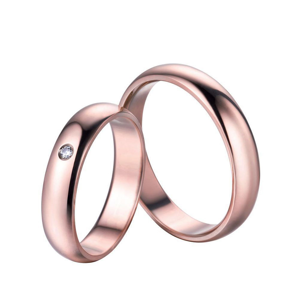 Pair of Polello Wedding Rings In Extra Light Rose Gold With Brilliant Cut Diamond Ct. 0.02