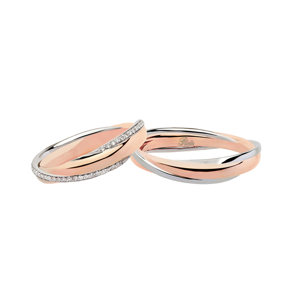 Pair of Polello Wedding Rings in Rose and White Gold with Diamonds