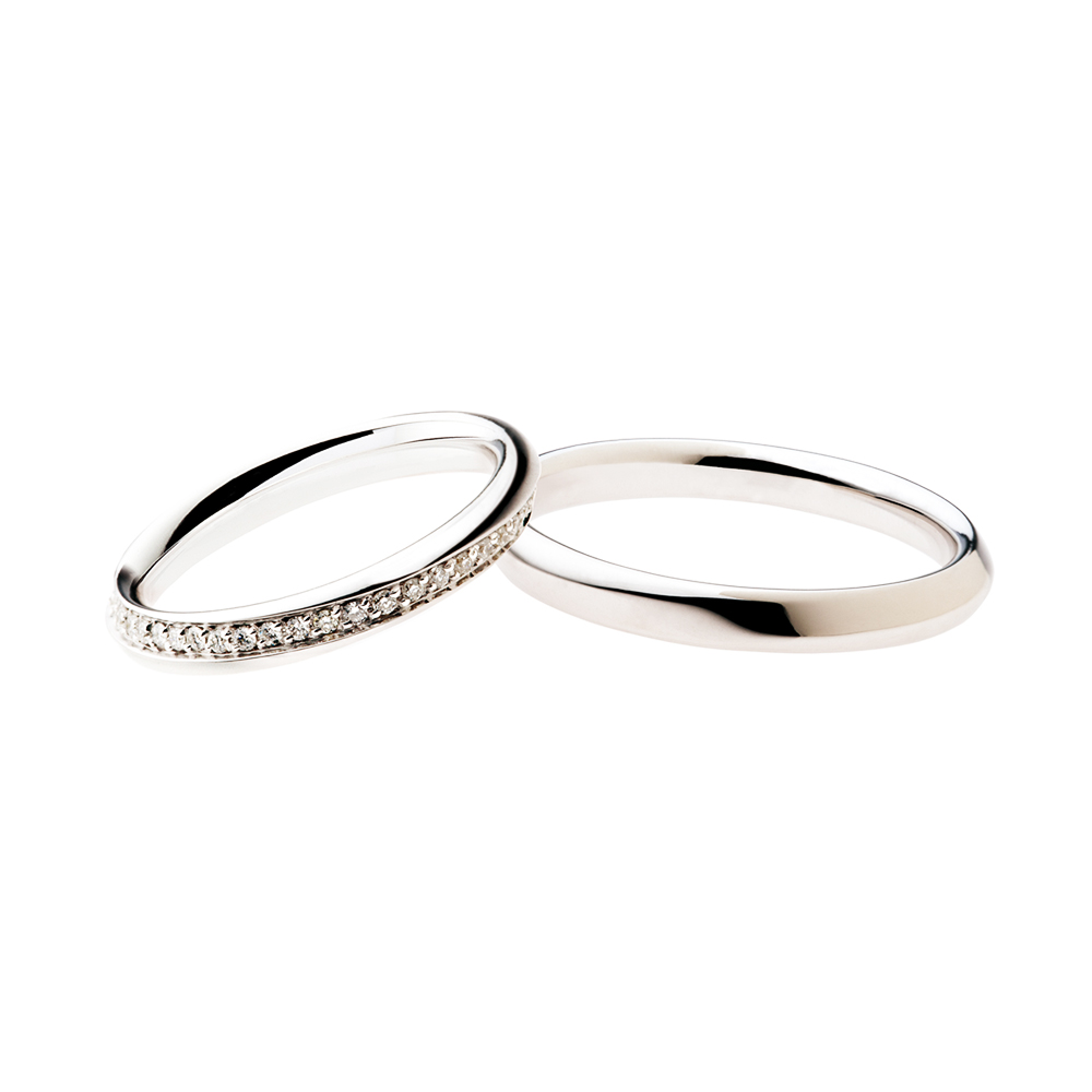 Pair of Polello White Gold Wedding Rings with Diamonds Half Moon