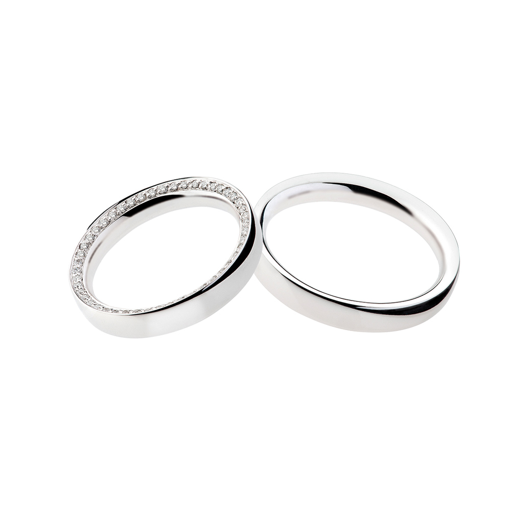 Pair Wedding Rings Polello Circles in White Gold with Diamonds Brilliant Cut Carats 0.23