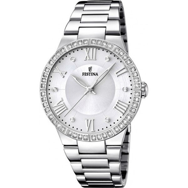 Festina Woman In Steel With Silver Dial And Rhinestones