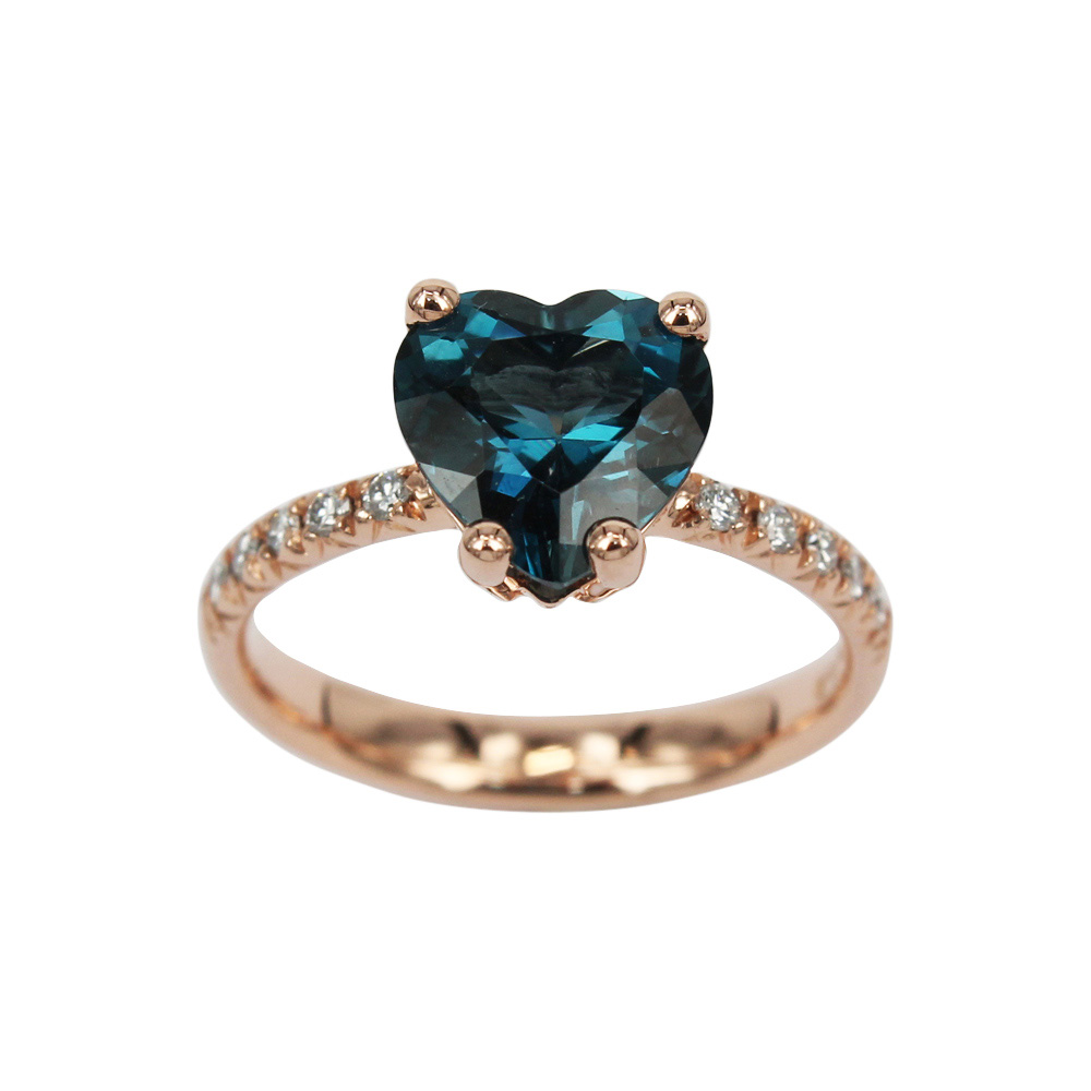 Fabio Ferro Heart Small Ring with London Topaz and Diamonds Brilliant Cut