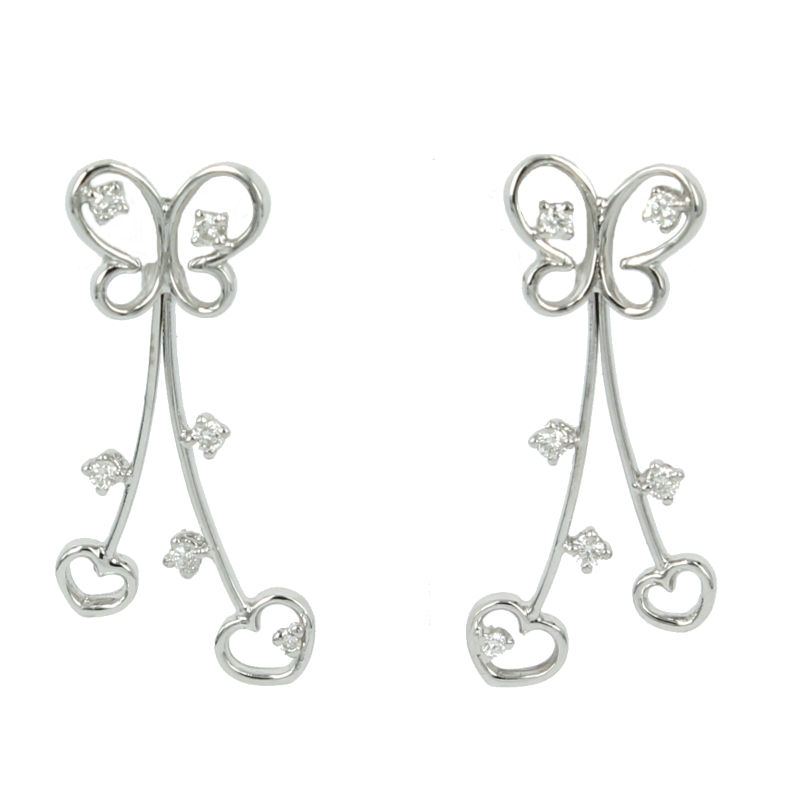 White Gold Butterfly Pendant Earrings With Diamonds