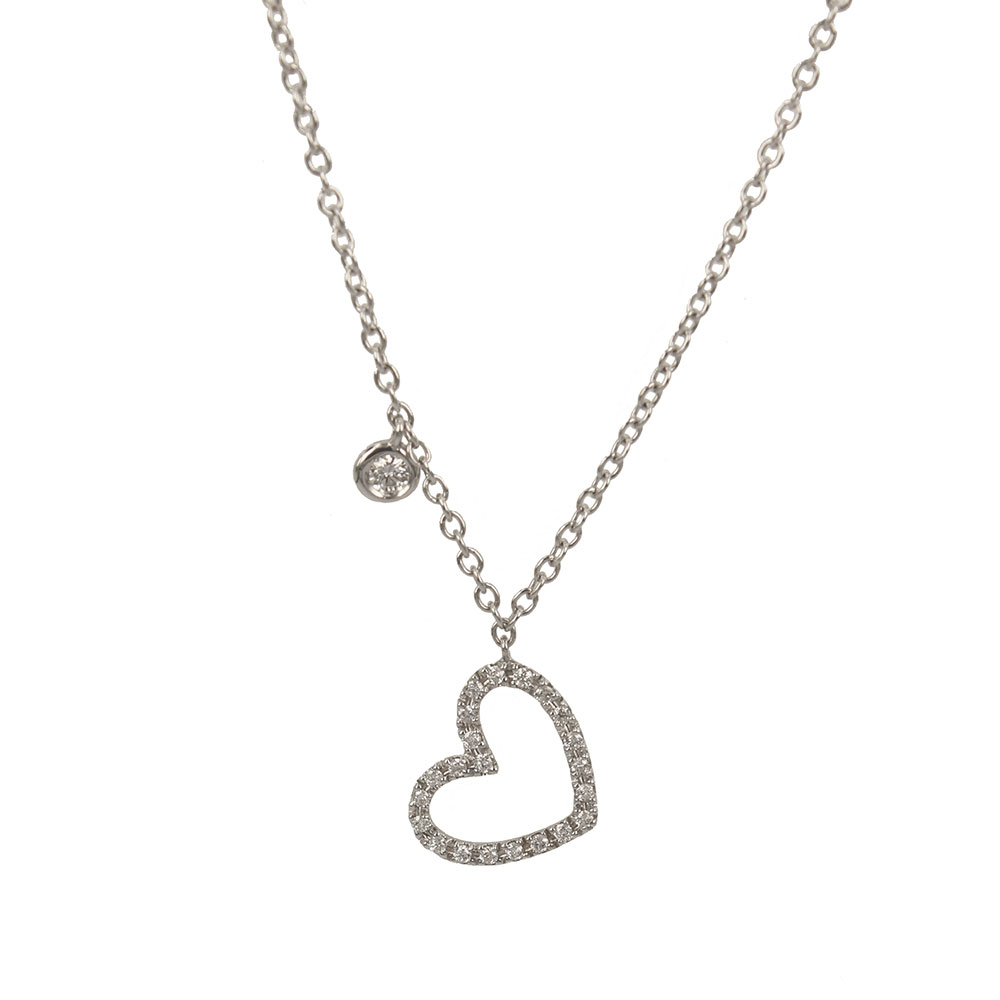 White Gold Woman Necklace With Heart Pendant In Brilliant Cut Diamonds Valenza Jewelry