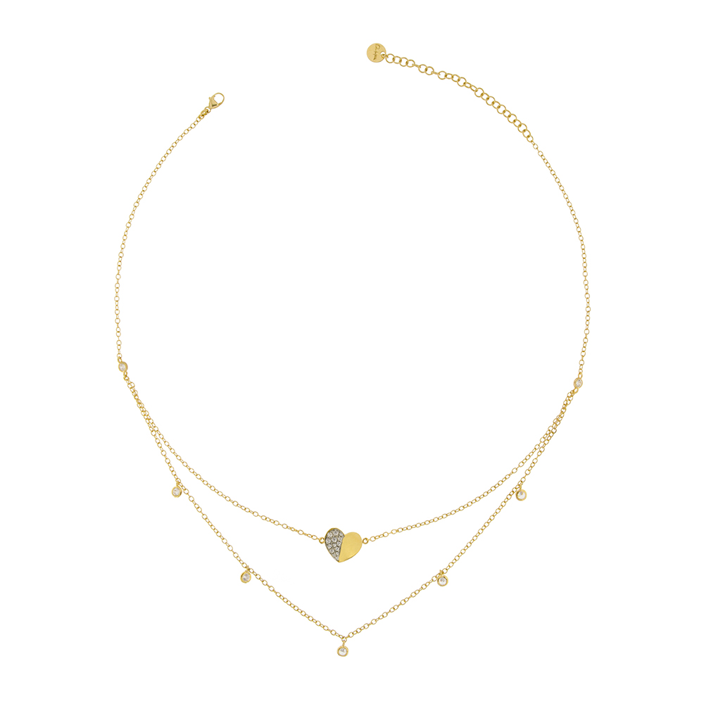 Rue des Mille Double Strand Heart Necklace with Yellow Zircons