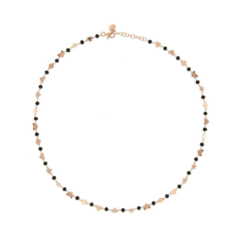 Rue des Mille Micro Black Stones Necklace with Mixed Subjects