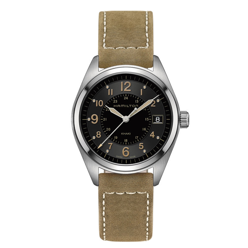 Hamilton Men's Khaki Field Quartz Steel Watch with Leather Strap 40mm