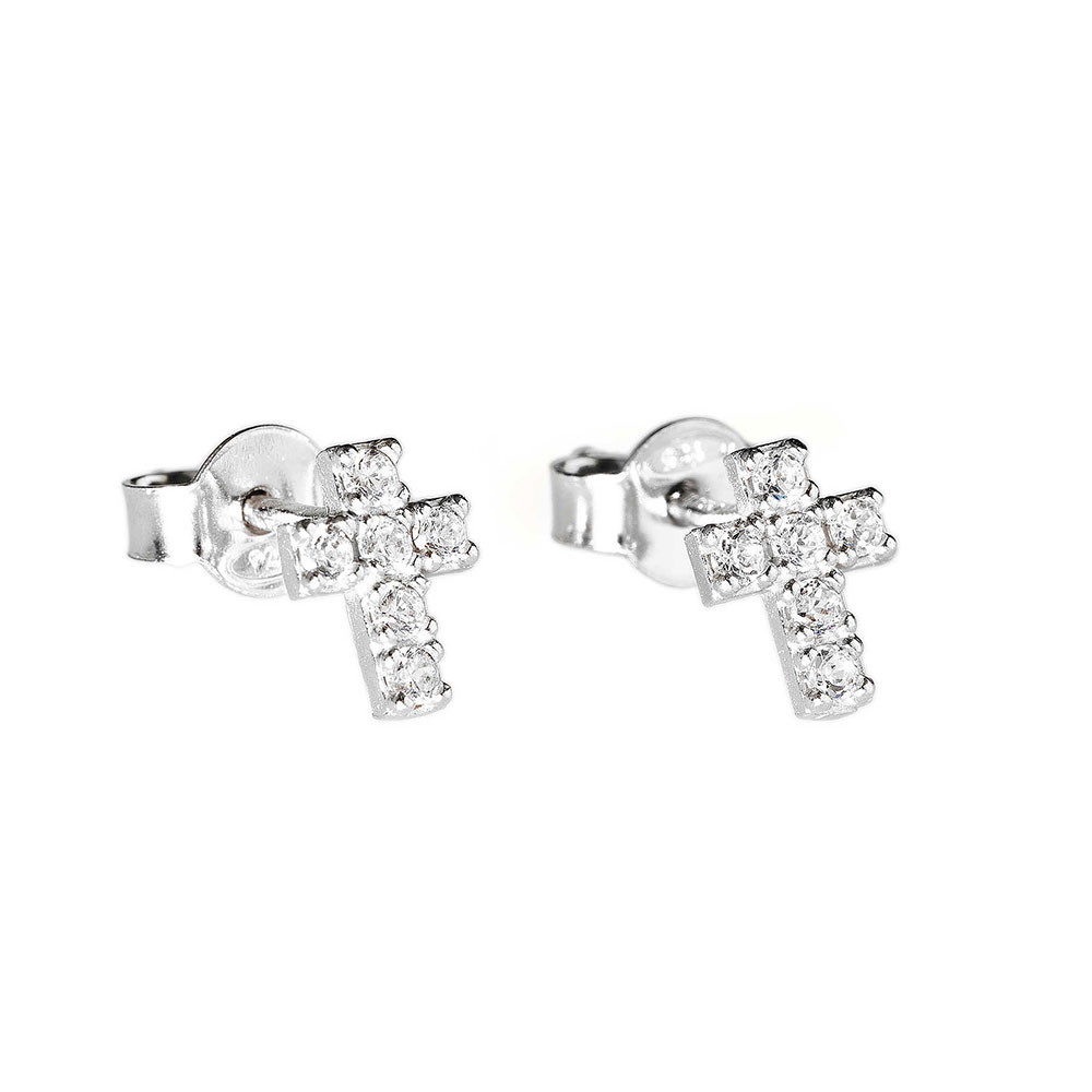 Amen Earrings In 925 Silver With White Cubic Zirconia Cross Collections