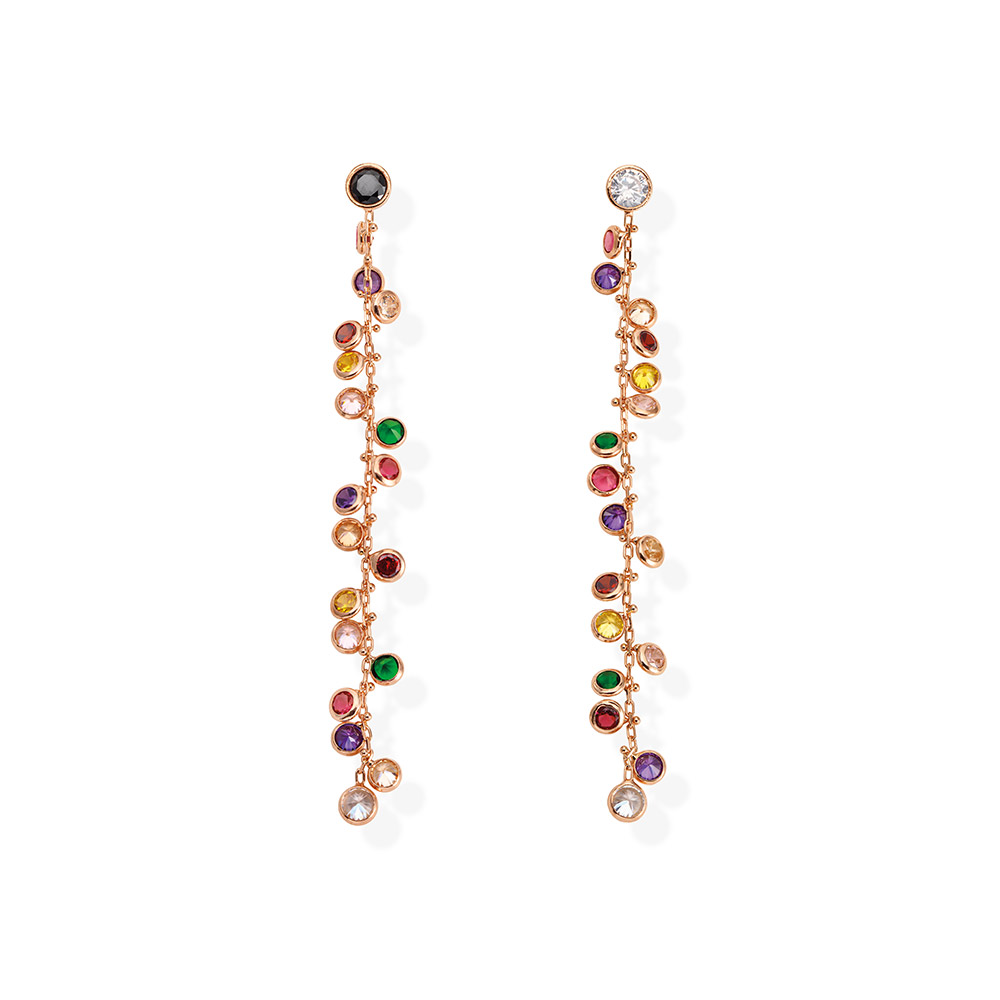Amen Chandelier Multicolor Earrings in Silver and Zircons