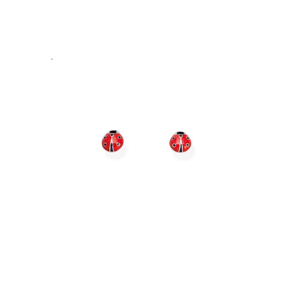 Amen Ladybugs Earrings with Red Enamel and Silver