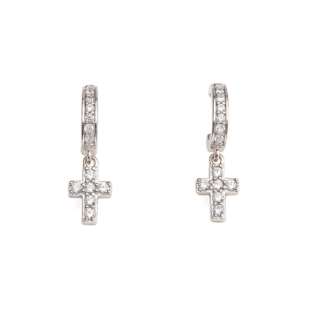 Amen Earrings in 925 Silver and Cubic Zirconia Cross Collection
