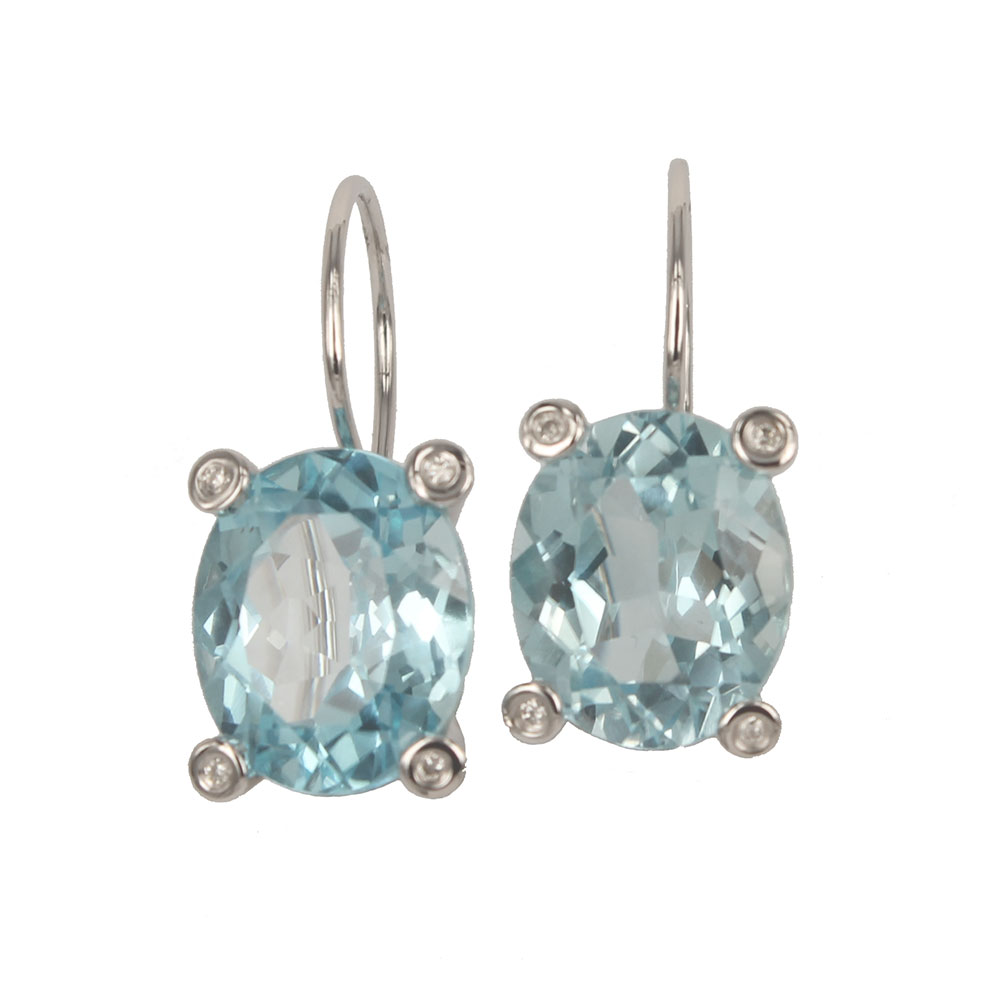 Bliss Jewelry White Gold Dangling Earrings With Blue Topaz And Diamonds