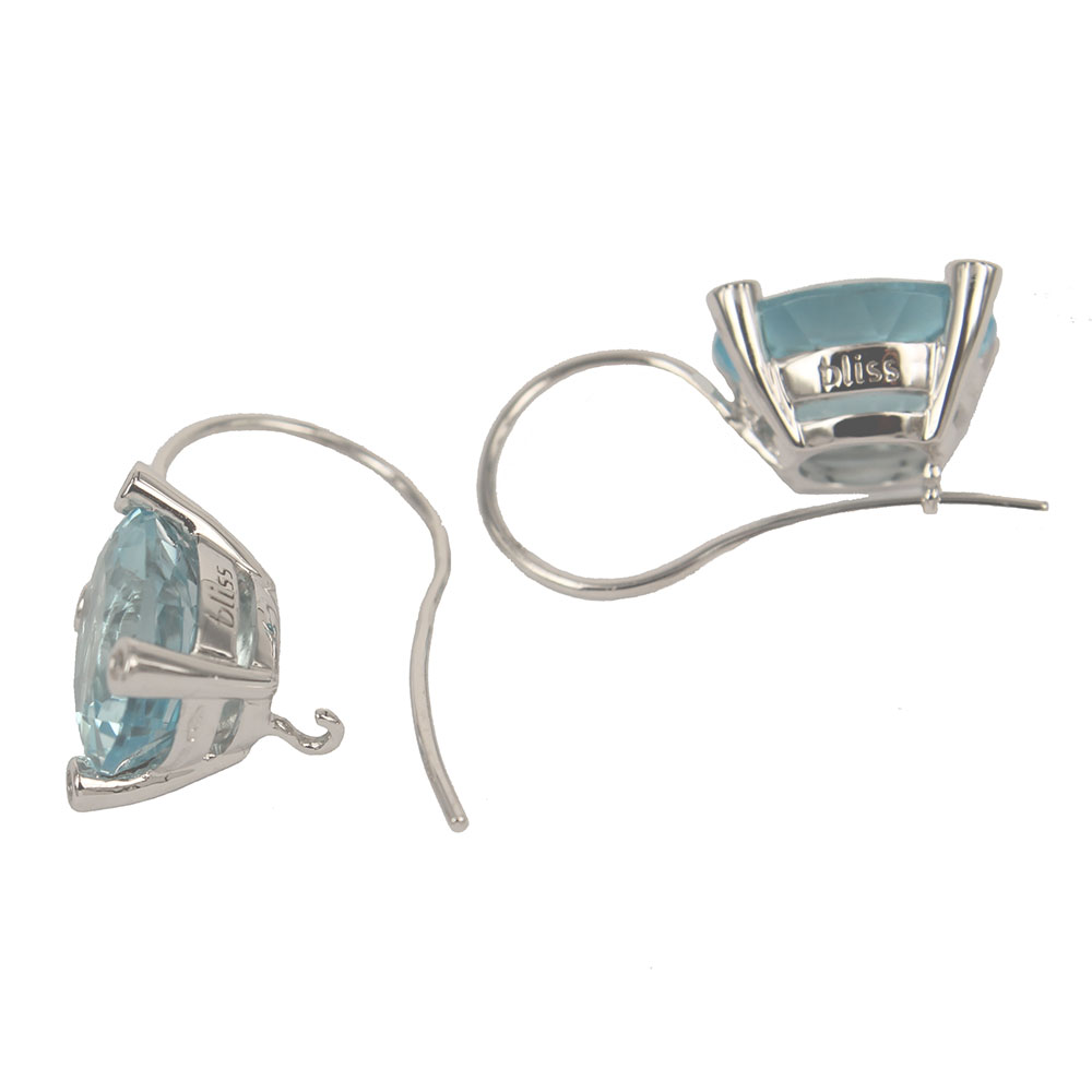 Bliss Jewelry White Gold Dangling Earrings With Blue Topaz And Diamonds