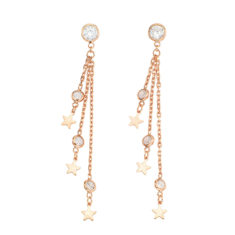 Amen Silver Chandelier Woman Earrings with Stars and Zircons Couture Collection