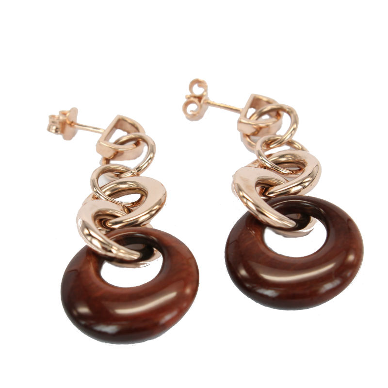 Rose Gold And Natural Tiger Eye Earrings
