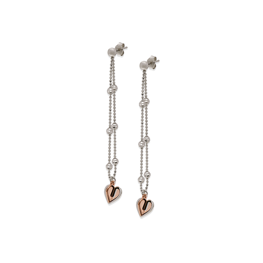 Desmos Double Hearts Pendant Earrings in Pink Plated Silver