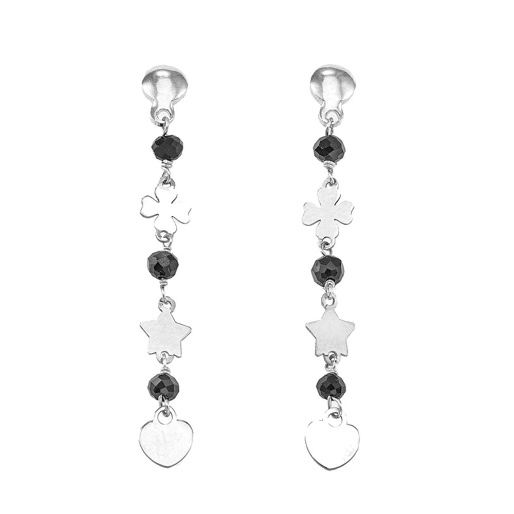 Amen Pendant Earrings in 925 Silver with Black Crystals Elegance Collection