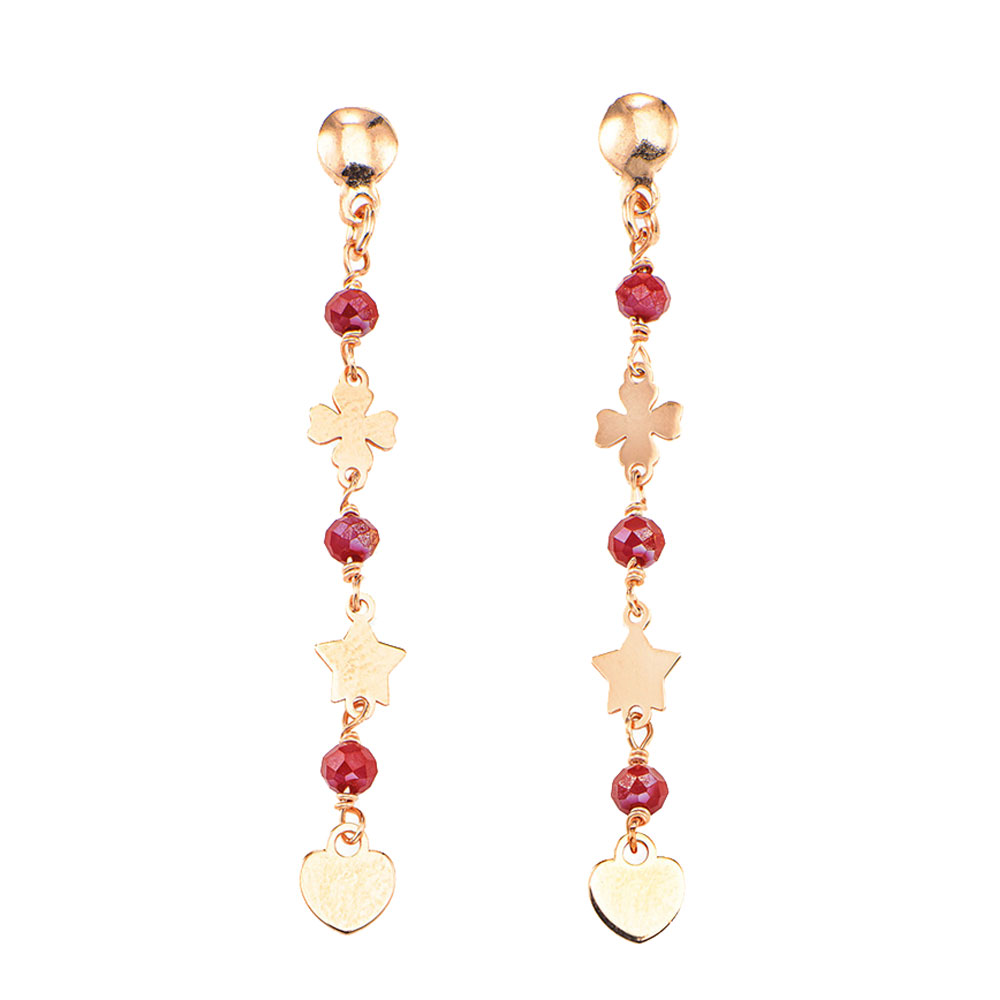 Amen Pendant Earrings in 925 Sterling Silver with Red Crystals Elegance Collection