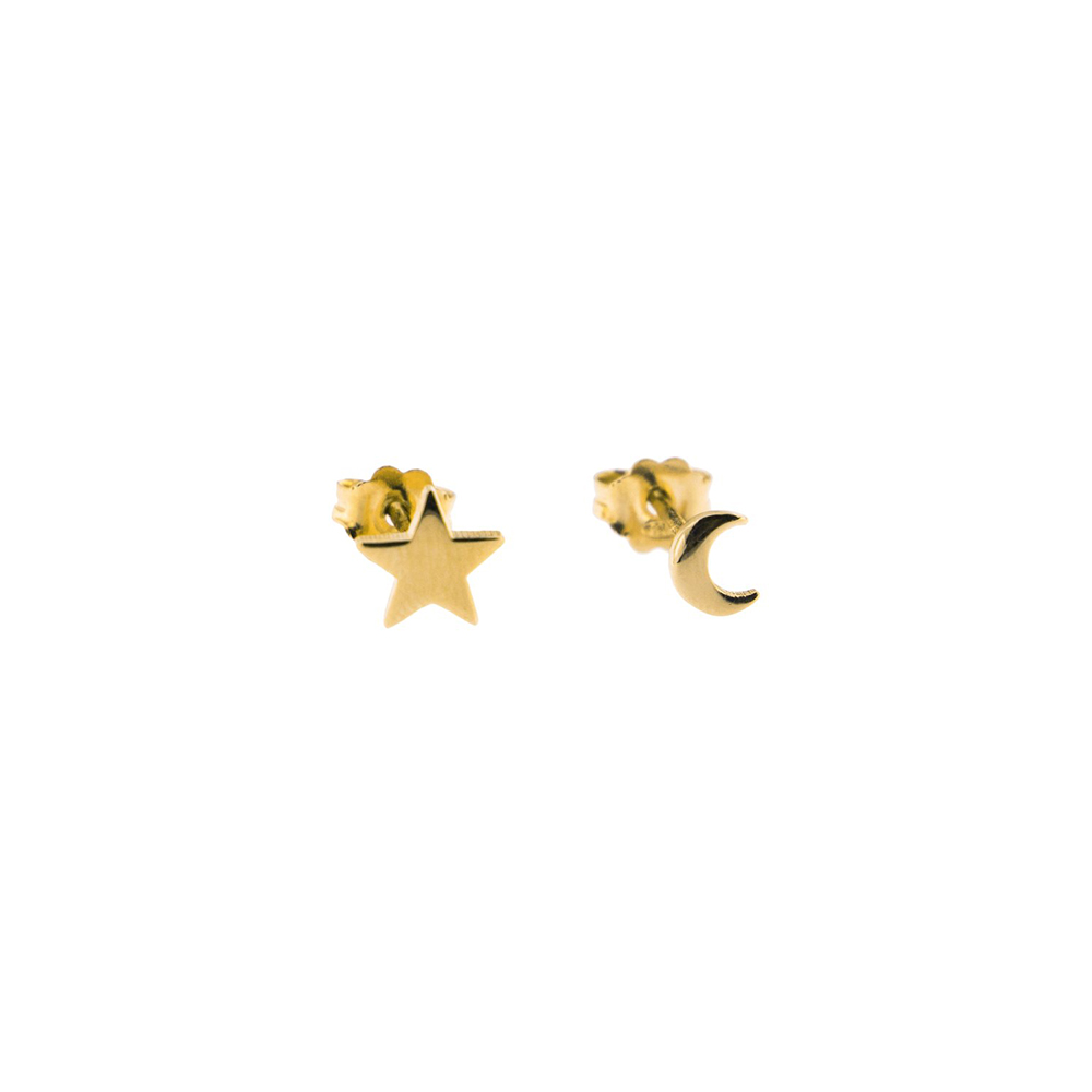Rue des Mille Moon Star Earrings Rounded Fixed with Yellow Lobe