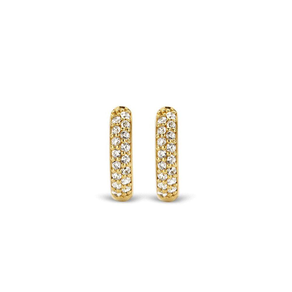 Ti Sento Milano Earrings Lobe Circles In 925 Silver Plated In Yellow Gold With Cubic Zirconia Pavè