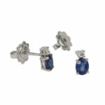 White Gold Earrings With Oval Blue Sapphire and Brilliant Cut Diamond Point of Light