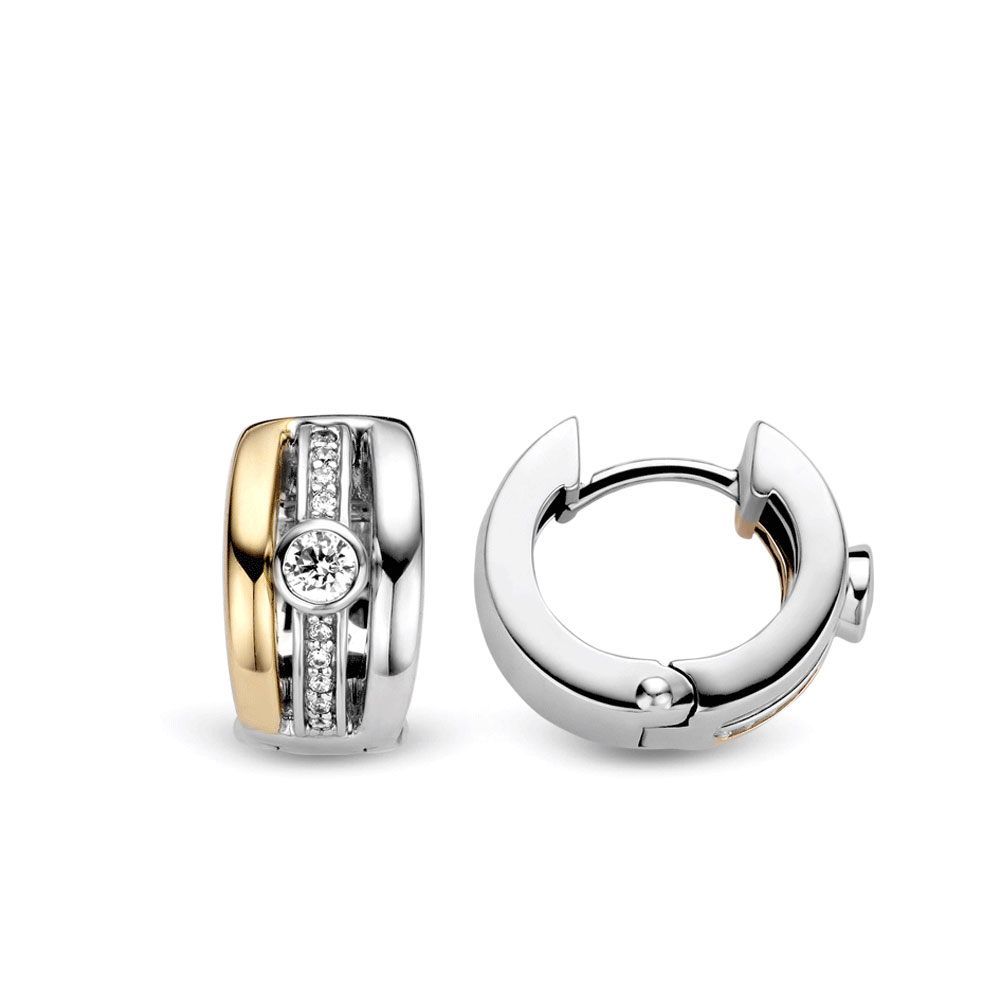 Yellow Plated Two-Tone 925 Silver Woman Earrings with Light Point and Zircons